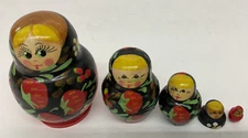 Matryoshka Nesting Dolls 3" Black with Red Strawberries**Incomplete Set