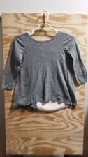 Loft Gray Women's Casual Top Blouse Size Small Gray White 3/4 Sleeve