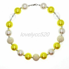 Yellow Pearl Chunky Beads Kids Gumball Bubblegum Fashion Women Necklace Gift