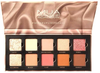 MUA MAKE UP ACADEMY MUA SEIDENAKTE 10 SCHATTEN LIDSCHATTEN PALETTE VEGANE FORMEL BRANDNEU & VERSIEGELT.