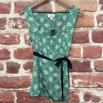 Ann Taylor Loft Top Womens Size 8 Green Multicolor Satin Boho Abstract Shirt