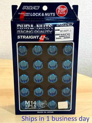 RAYS VOLK RACING STRAIGHT L42 DURA WHEELS LOCK LUG NUTS 14X1.5 M14 BLUE