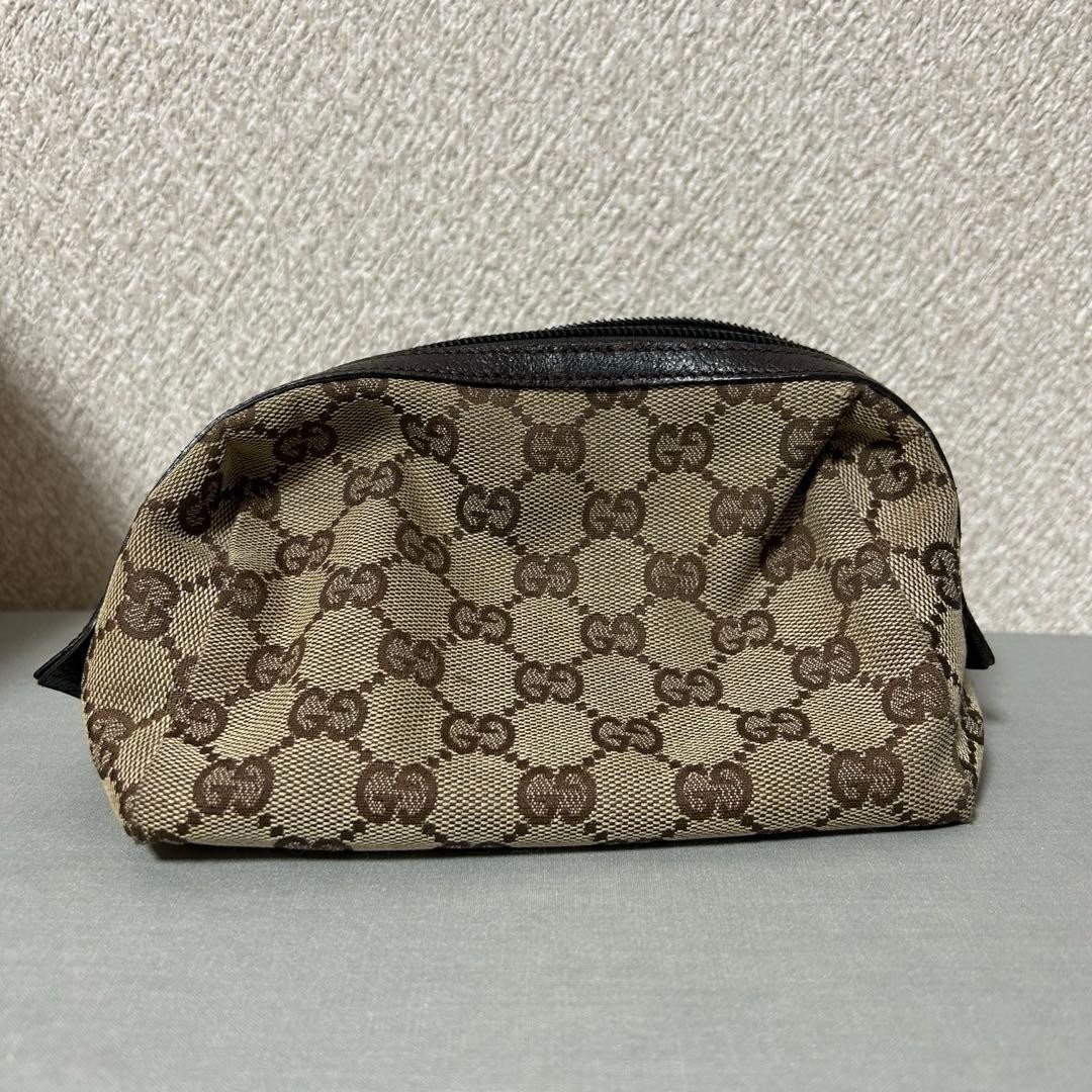 Borsa in tela originale Gucci GG borsa per trucco cosmetico beige marrone tono marrone ferramenta
