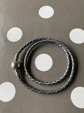Pandora Armband Leder, silberfarbig, 925 Sterlingsilber Schließe, ca. 34 cm lang