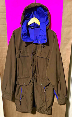 Men's Brown/Purple Hooded Parka Jacket Full Zip + buttons, Size L 42-44