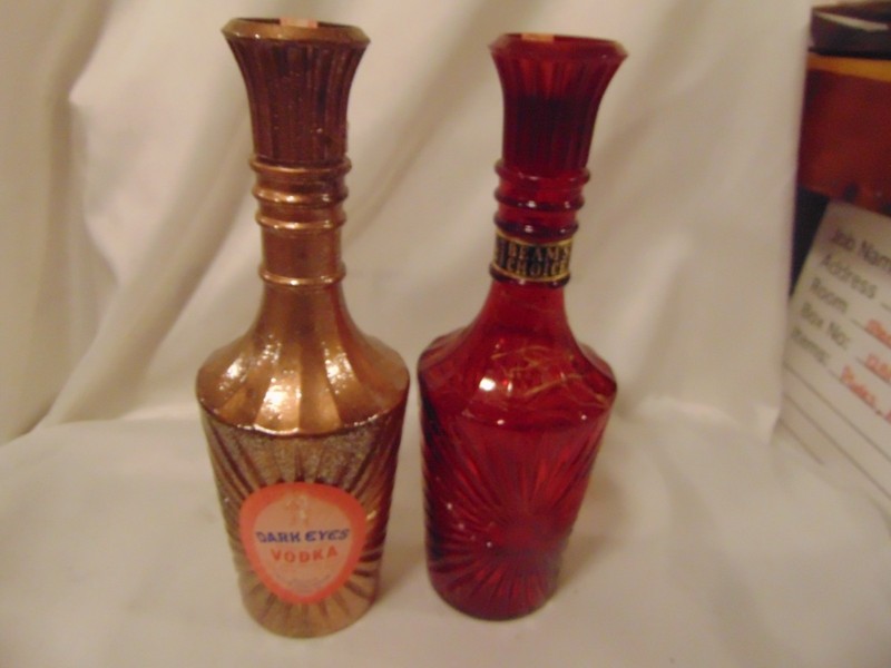 Pair Jim Beam Starburst Decanters-Copper & Red Beams Choice-EMPTY