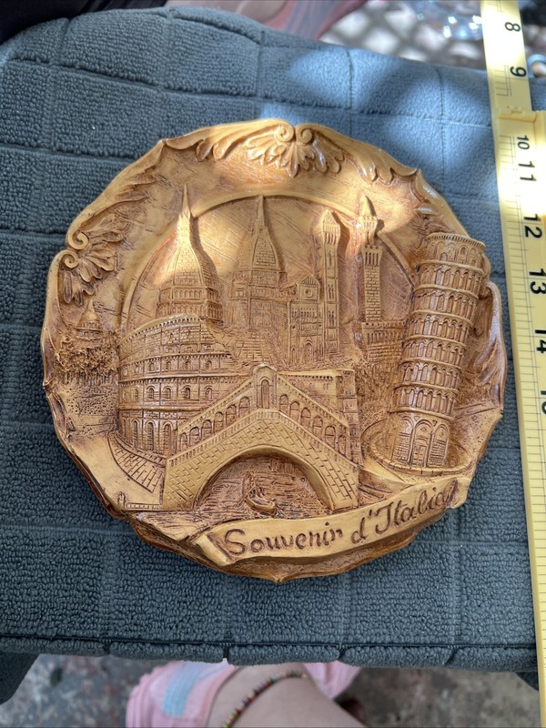 Vintage 3D Italian Wooden Resin  Decorative Souvenir Display Plate 7”