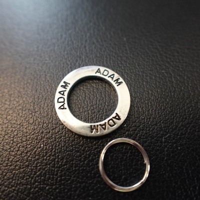 Adam Personalized Charm Silver Tone Circle Ring Engraved Name Gift
