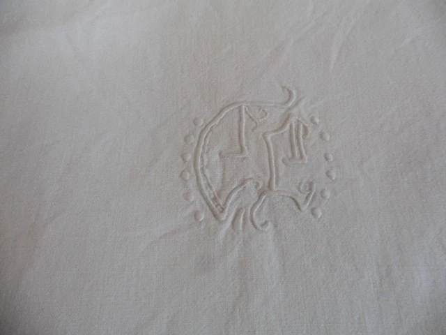 2 ANCIENS DRAP DE PENSION LIN X COTON ECRU"CP"JOURS 100X200 CM - Photo 2/4