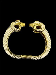 KJL Vintage Kenneth Jay Lane Rams Head Cuff Bracelet Gold Tone White Enamel MNT