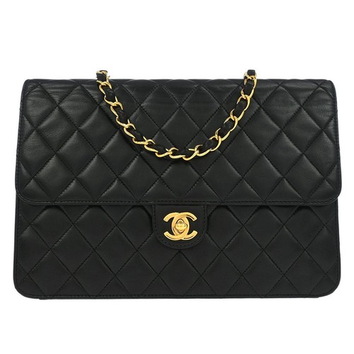 Chanel Black Lambskin Turnlock Medium Half Flap Shoulder Bag 145328