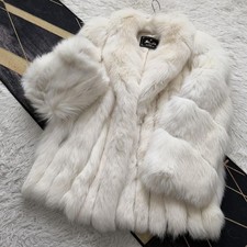 SAGA FURS Shadow Fox Real Tanned Soft Fox FurCoat Womens XL82cm Luxury Authentic