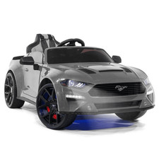 Ford Mustang Kids Ride On Car 24v Remote Control Rubber Tires Led Lights Gray