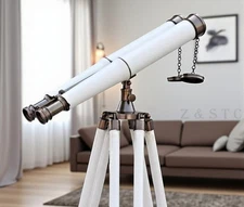 Antique-Style Brass Telescope 18" with Wooden Tripod Nautical Home Office Decor