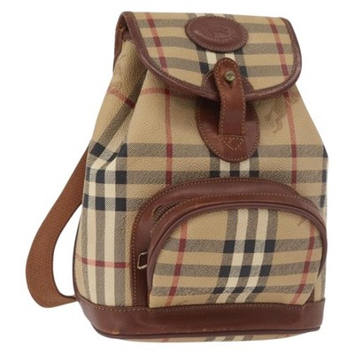 Burberrys Nova Check Backpack PVC Beige Gold Auth BA13204