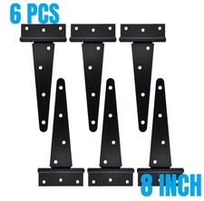 HOSOM 6 Pack 8" Black T-Strap Hinges Heavy Duty Gate Barn Shed Fence Door Hinge