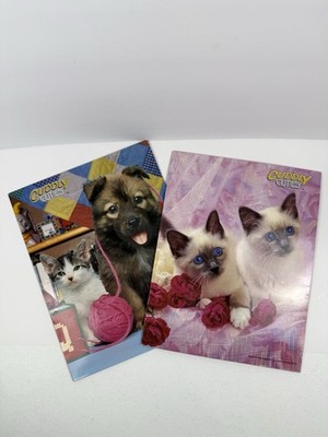 Cuddly Cuties Vintage 2 Pocket Portfolio Folders set of 2 cats and dogs 1999