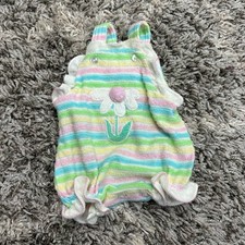 Vintage Carter's Pastel Stripe Daisy Romper Shortalls Outfit Terry 6 Months 6-12