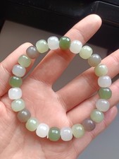 Certificate True Hetian Jade Bracelets Multicolor Nephrite Beads Bracelet 8*9mm
