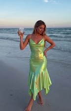 Annorlunda Womens Iridescent Extreme Cowl Neck Midaxi Dress In Green RRP £65