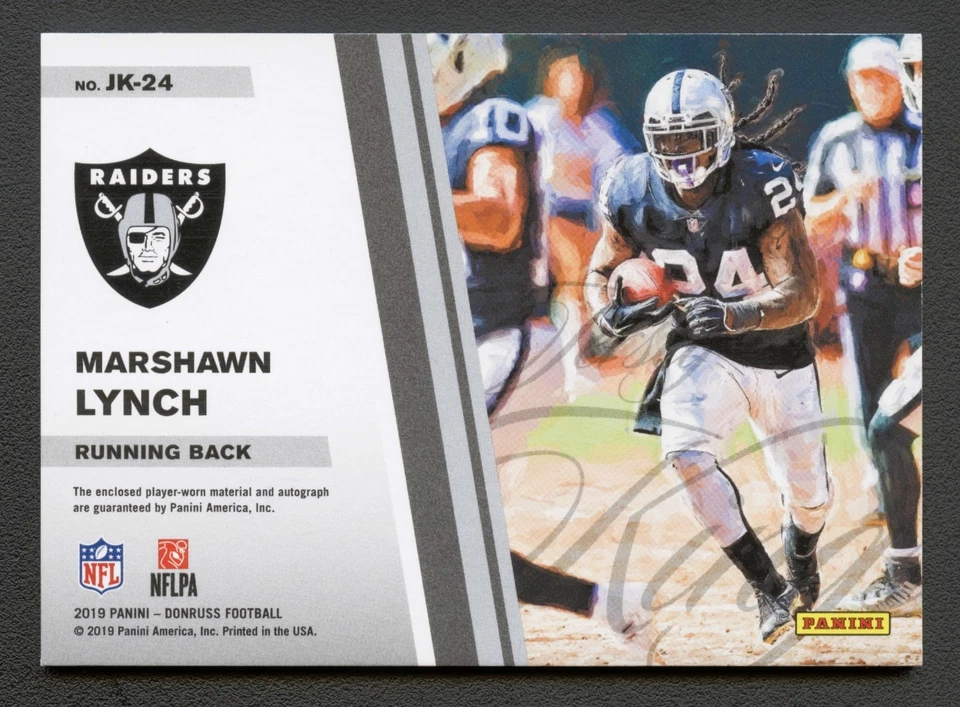 Parche autógrafo de los Donruss Kings Raiders 2019 de Marshawn Lynch/10 *logotipo de Nike* Foto 2 de 2