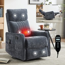 Blue Fabric Recliner Chair with Massage, Heat, Swivel  Rocker