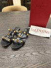 VALENTINO Garavani Roman Stud Black Leather Slide Sandals Flats (Size W 41.5) — photo 1