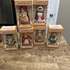 Lot of 6 Jasco Lil' Chimers Heirloom Dolls Porcelain Bell Hanging Ornaments BOX