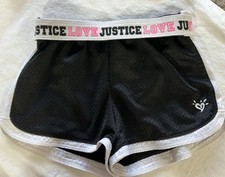Justice Girls Size 8 Black Mesh Shorts Fold Over Waistband words Logo