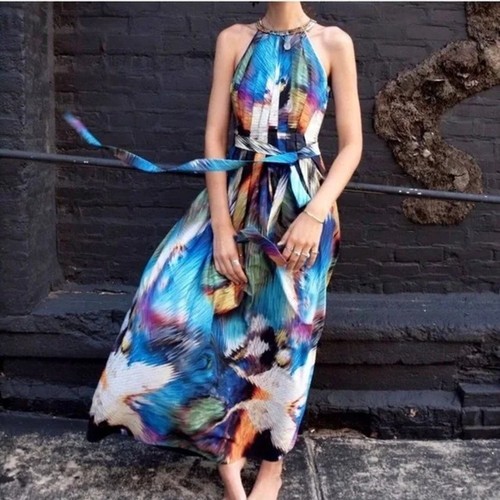 Anthropologie Ranna Gill blau gold Perlen TROPICALIA Maxikleid M Damen