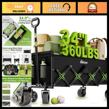 34" Extra Long Collapsible Wagon Cart - 360LBS Capacity, Heavy Duty, Portable