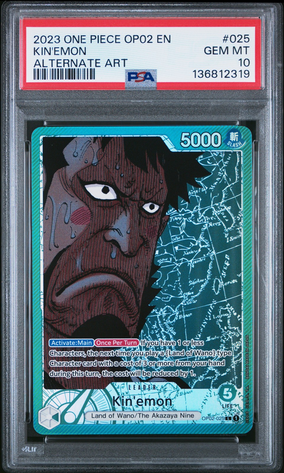 2023 ONE PIECE OP02-PARAMOUNT WAR ALTERNATE ART #025 KIN'EMON PSA 10