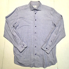EMANUEL BERG Jersey Knit Button Casual Shirt Men LARGE L 16.5 EU 42 Blue 4 Flex