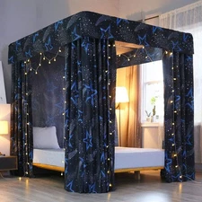 Mengersi Galaxy Four Corner Post Star Canopy Bed Curtains Twin Size, Drapes