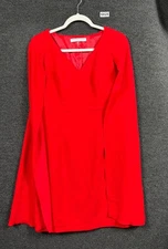 Trina Turk Shinrin Dress Womens Size 6 Crimson Lined  V-Neck Back Cape