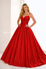 Ellie Wilde Red  Beaded Corset Ball Gown & Full Satin Skirt Bridal sz 4 Formal