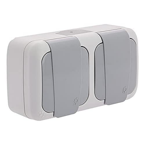 Prise étanche double 2P+T gris bloc extérieur IP55 saillie 16A