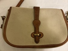 Vintage Dooney  Bourke Beige  Brown Leather Equestrian Riding Crossbody Bag