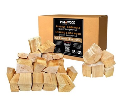 PINI Räucherholz Smokerholz BBQ Grillholz Wood Chunks Buche 15 kg OHNE RINDE