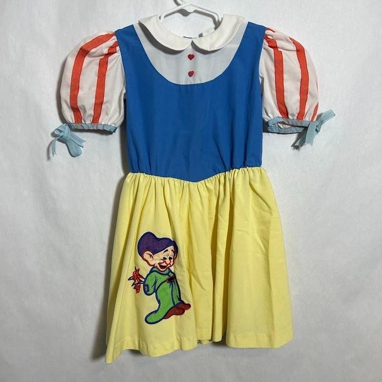 VTG 70s Snow White Costume Girls 6X Disney Wear Embroidered Dopey Dwarf - Image 2 of 4