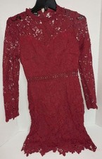 Small Eilly Bazar Burgundy Lace Overlay Dress - NEW 33" Bust, 28" Waist