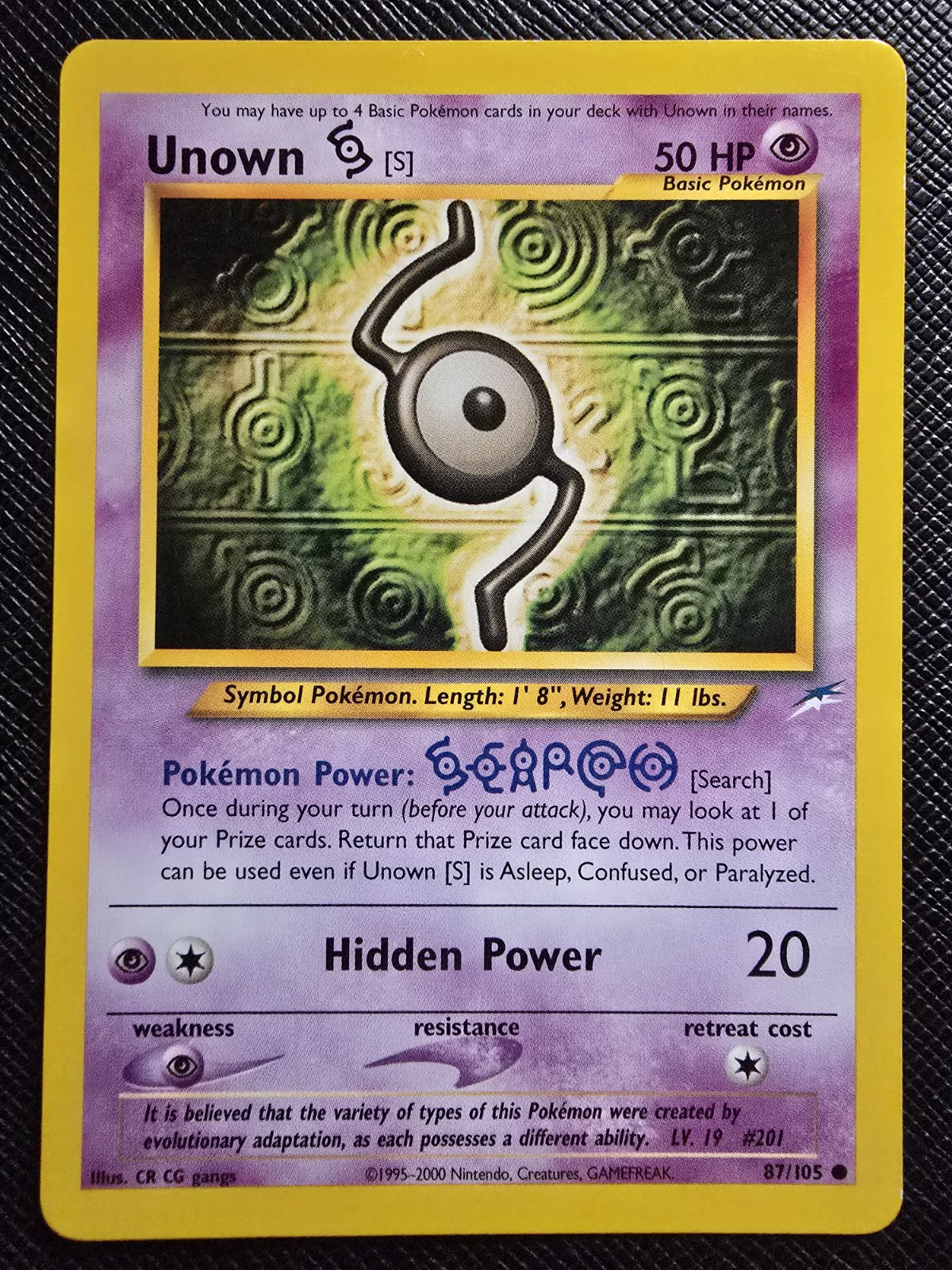 Unown S 87/105 Neo Destiny Pokemon Card
