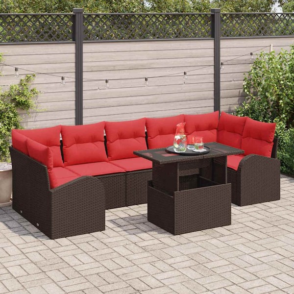 Vidaxl Gartensofa-Set Mit Kissen Mit Speicher 8 Pcs Braun Poly Rattan Neu-image
