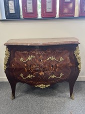 Large Antique Style French Bombe Marble Top Chest of Drawers W:120xD:55xH:87cm