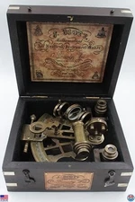 J. Scott London Brass Ship Sextant with Hardwood Box - Vintage Nautical Decor