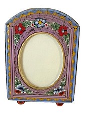 Cornice portafoto vintage italiana micro mosaico ottone floreale cavalletto 3” x 2,25”