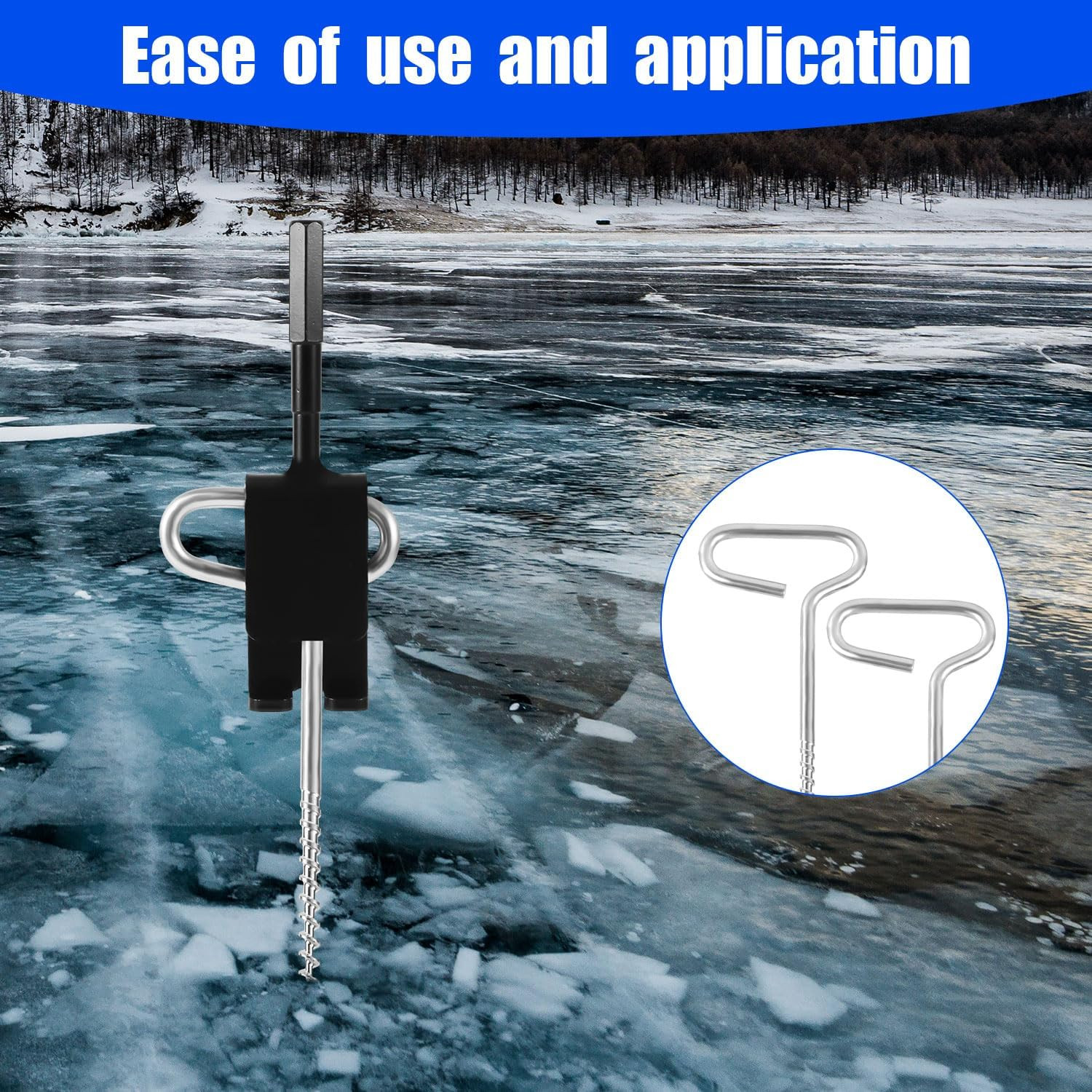 Ice Anchor Tool Kit with Drill Adapter and Threaded Peg Ice Fishing Tent Stakes