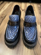 Freebird by Steven Bristol Heeled leather penny loafer blue crocodile GUC size 7
