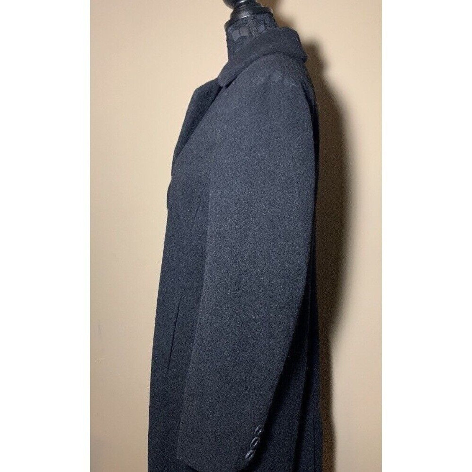 trench lungo linea lana Lands End giacca nera 6 petite bottoni fila singola nuovo