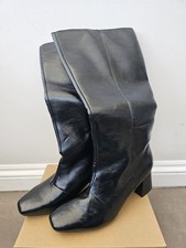 LONDON REBEL Black Square Toe Knee High Boots | Size 7 EU 40 | 90s Aesthetic